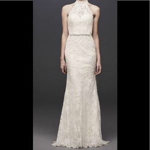 LACE HIGH NECK SHEATH WEDDING DRESS MS251192